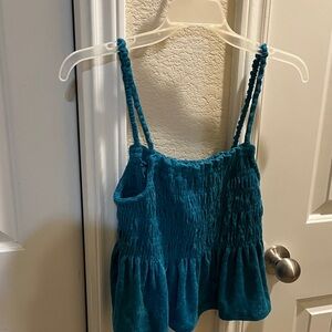 SO Teal Smocked Crop Top